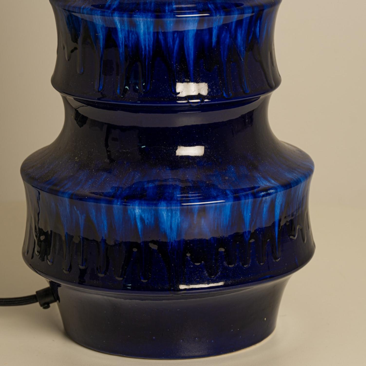 Unique pair of Large Scheurich Ceramic Lamps with New Custom Lampshades For Sale 4