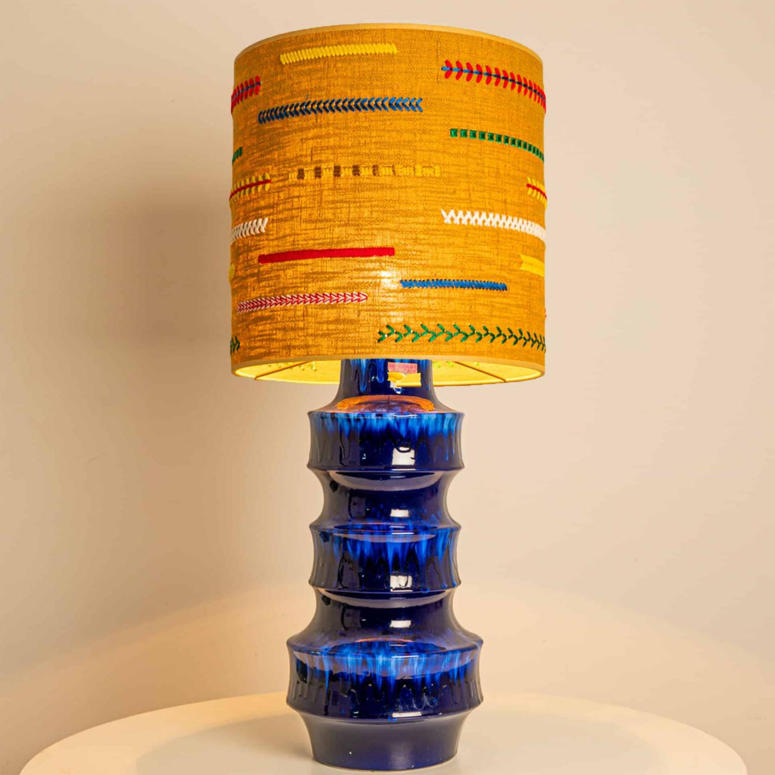 Unique pair of Large Scheurich Ceramic Lamps with New Custom Lampshades For Sale 5