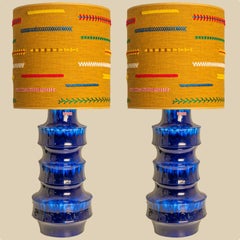 Coppia unica di grandi lampade in ceramica Scheurich con nuovi paralumi personalizzati