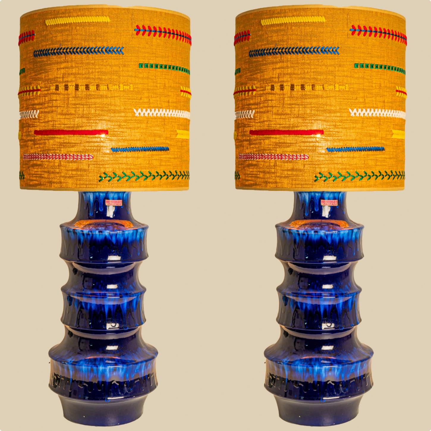 Unique pair of Large Scheurich Ceramic Lamps with New Custom Lampshades (Moderne der Mitte des Jahrhunderts) im Angebot