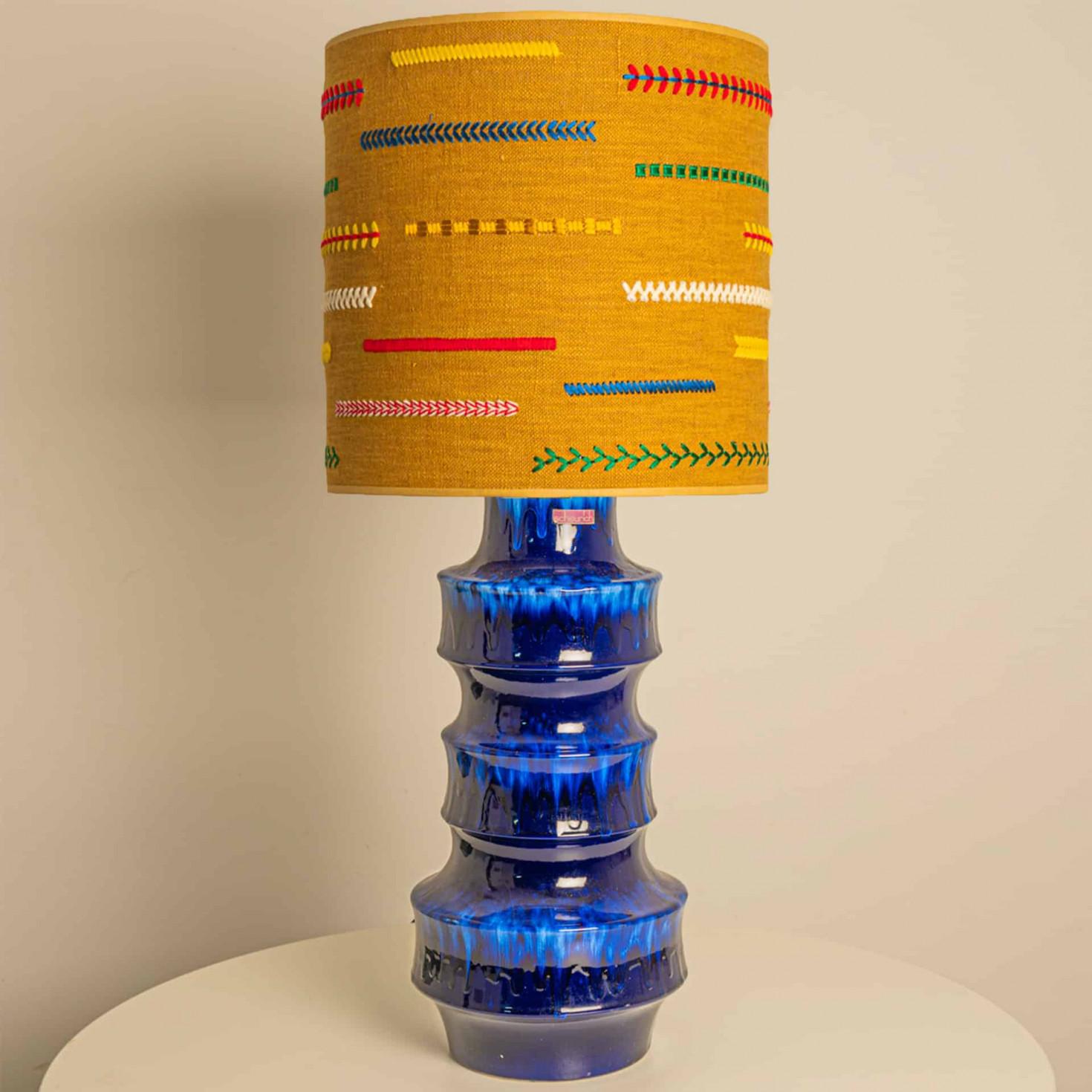 Metal Unique pair of Large Scheurich Ceramic Lamps with New Custom Lampshades For Sale