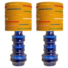 Unique pair of Large Scheurich Ceramic Lamps with New Custom Lampshades