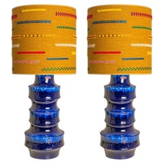 Unique pair of Large Scheurich Ceramic Lamps with New Custom Lampshades