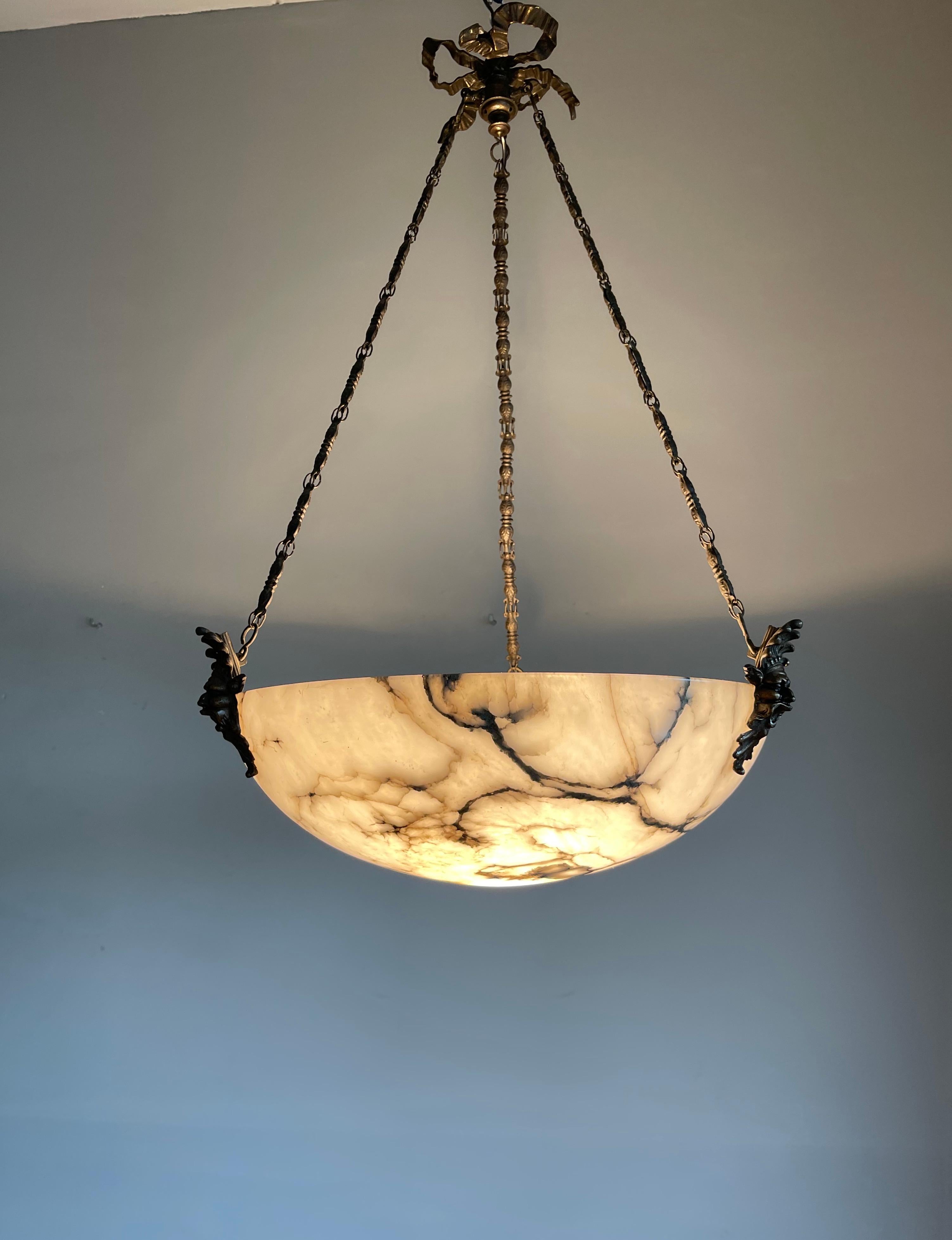 Unique Pair of Large Size Antique White Alabaster Chandeliers / Pendant Lights 2