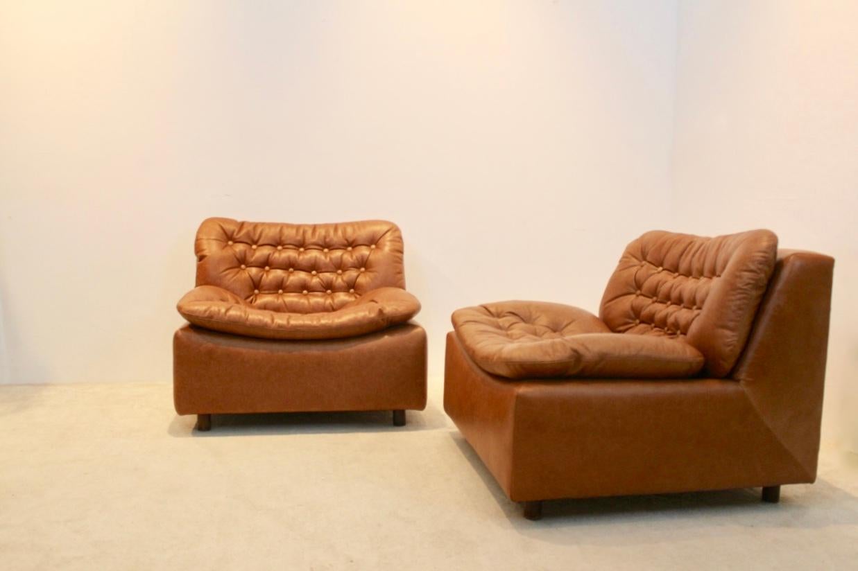 Dutch Unique Pair of Leolux Model 691 Lounge Chairs in Cognac Leather