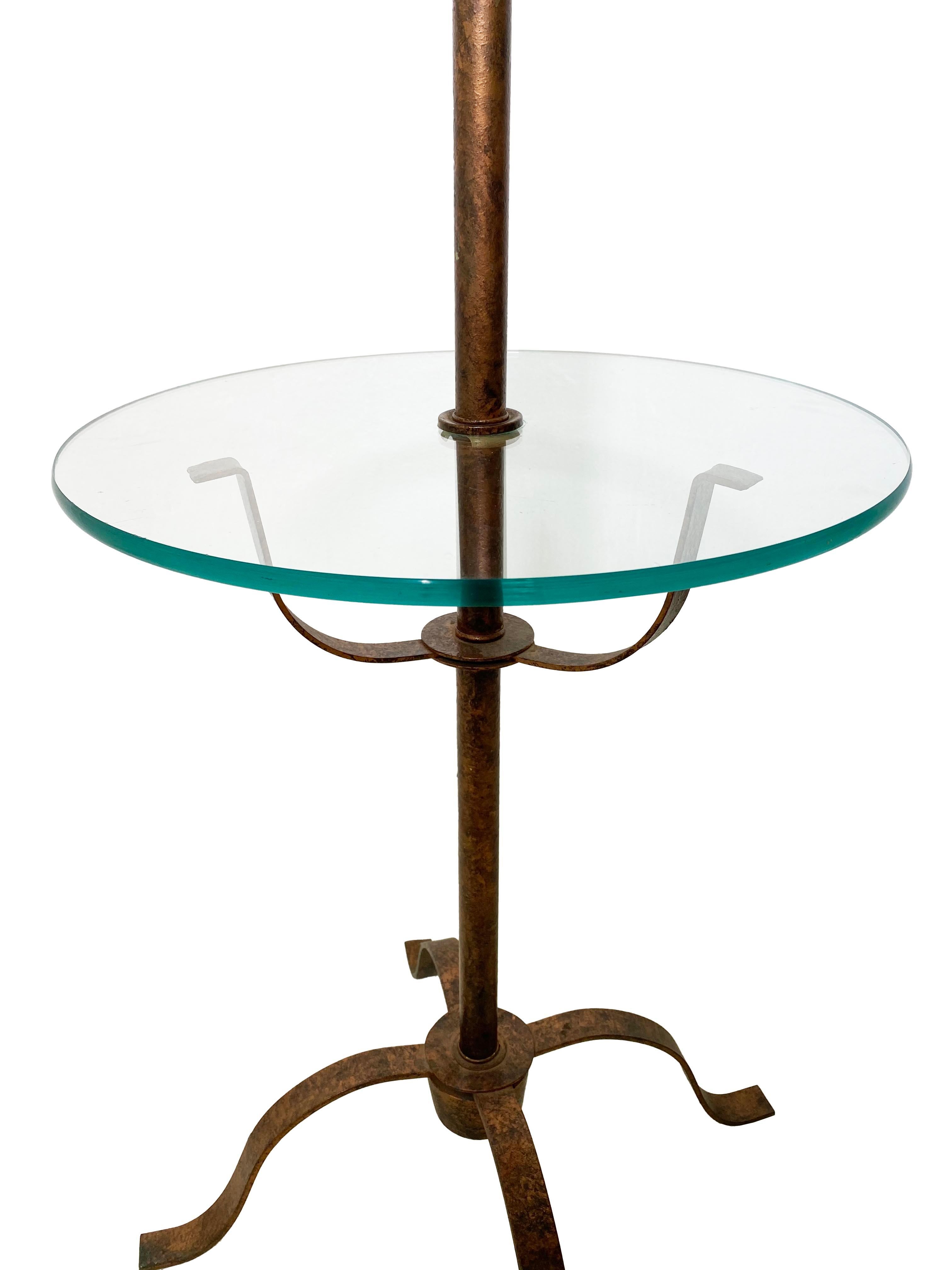 Hand-Painted Unique Pair of Metal and Glass Tray Table Floor Lamps For Sale