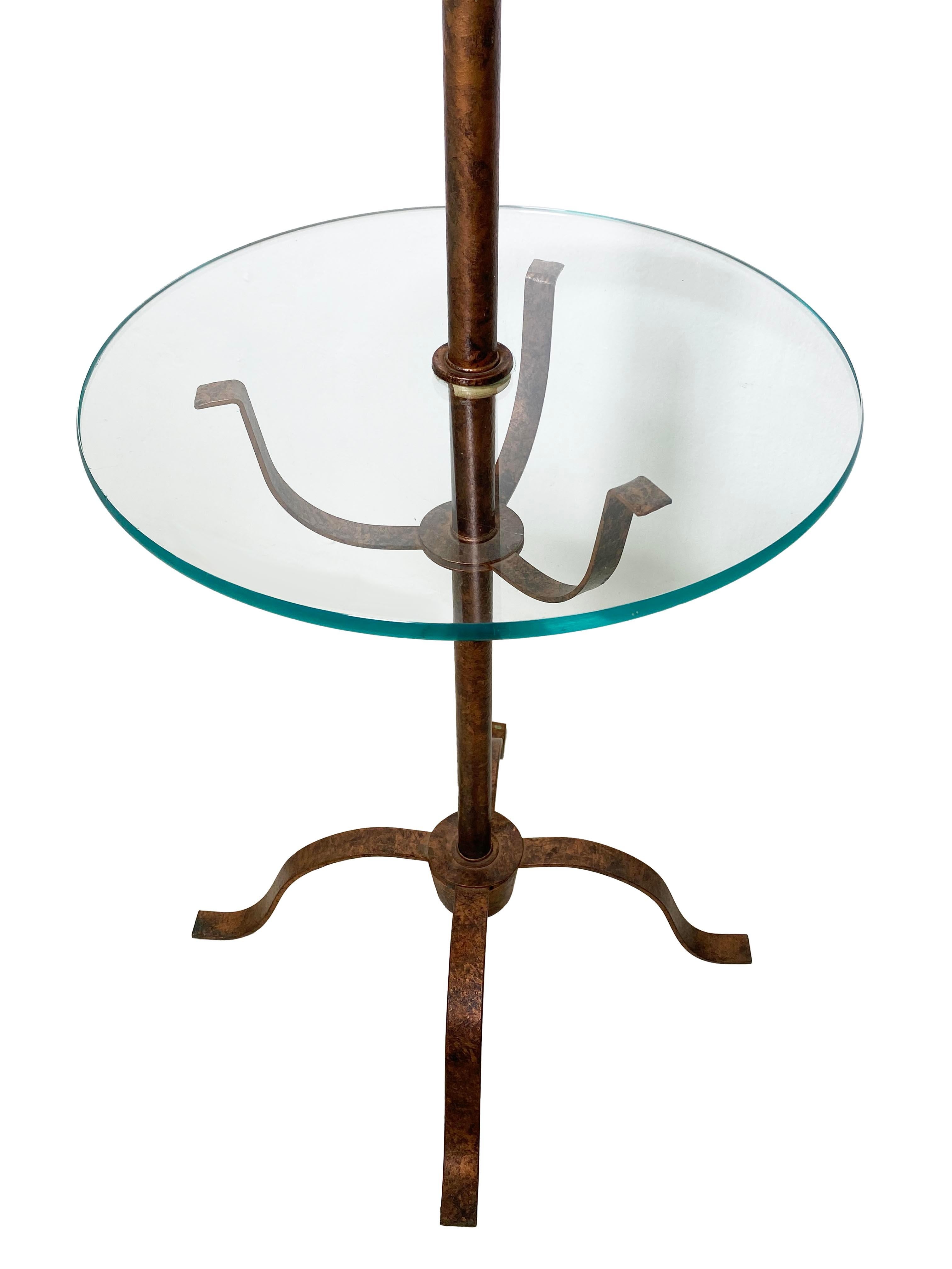 Unique Pair of Metal and Glass Tray Table Floor Lamps In Good Condition For Sale In Scottsdale, AZ