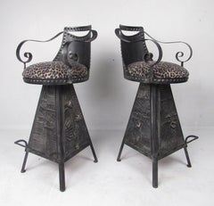 Unique Pair of Midcentury Adrian Pearsall Swivel Bar Stools