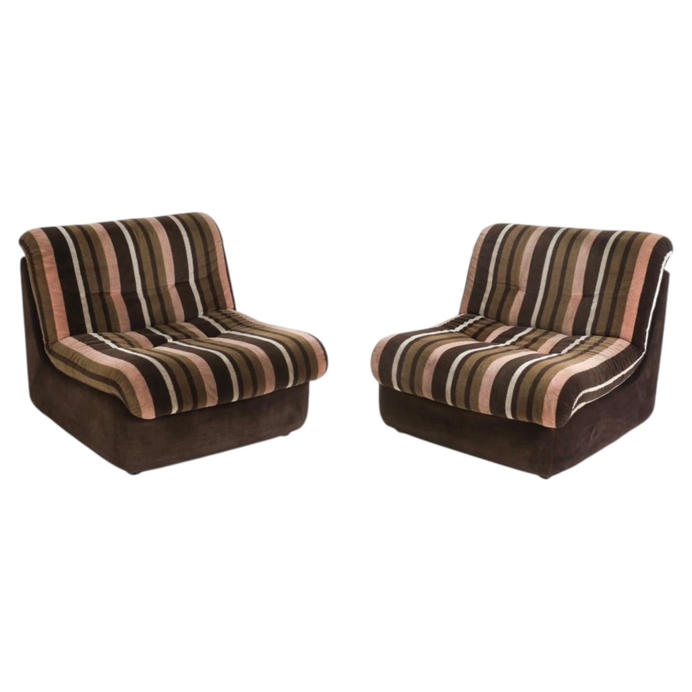 Unique Pair of Mid Century German Modern Striped Space age Lounge chairs