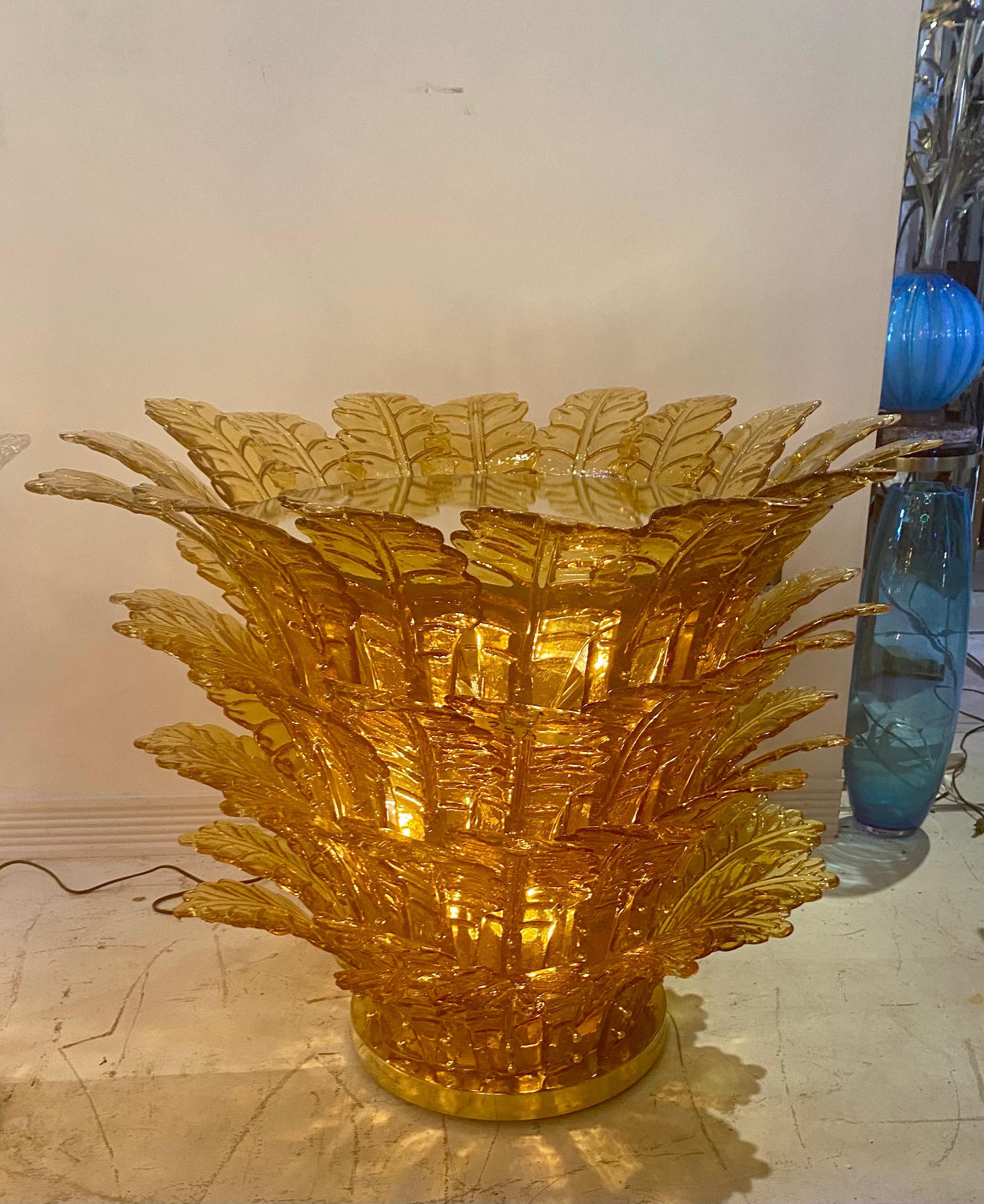 Unique Pair of Mid-Century Modern Murano Blown Glass Illuminating Side Tables For Sale 5