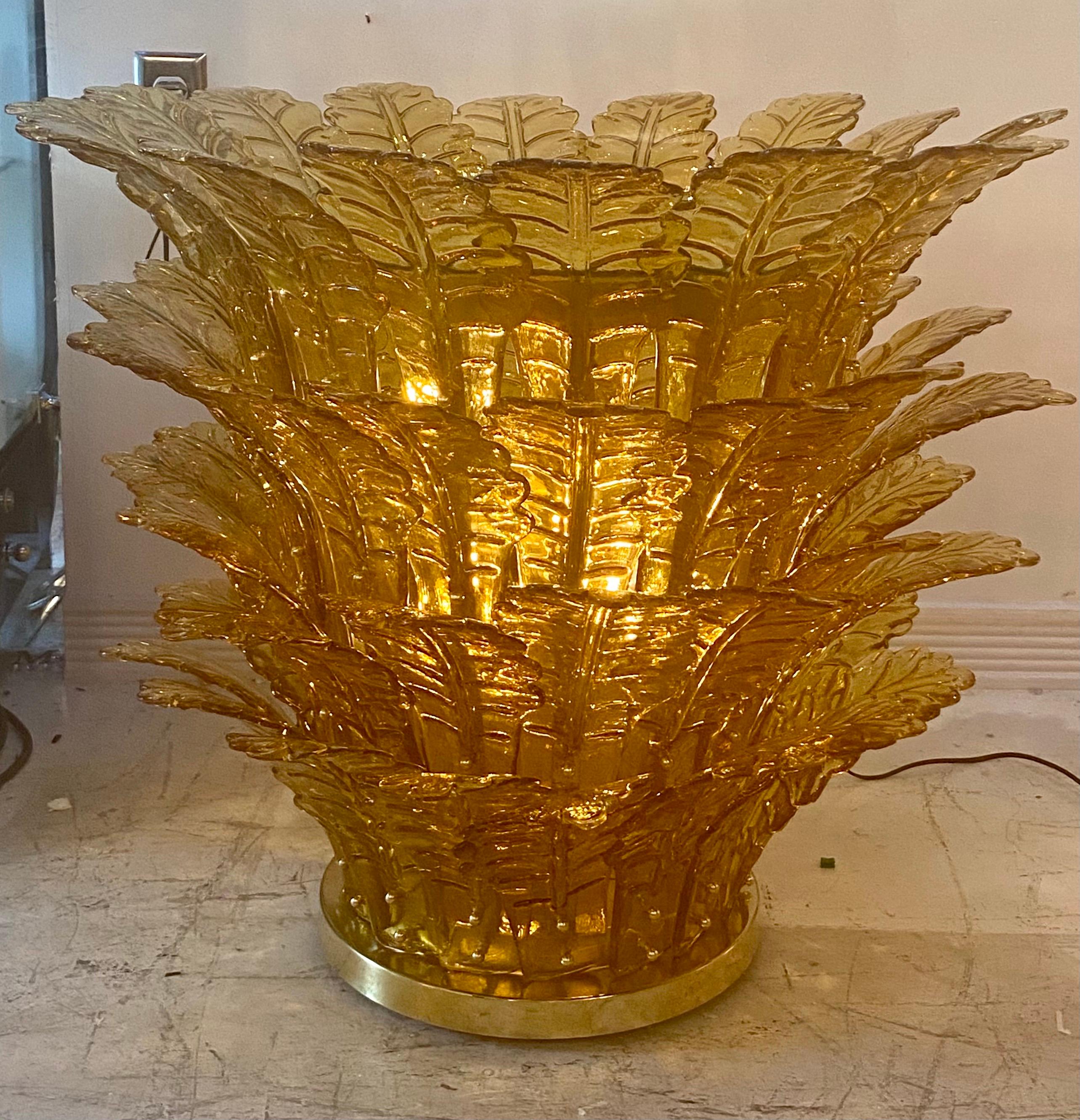 Brass Unique Pair of Mid-Century Modern Murano Blown Glass Illuminating Side Tables For Sale