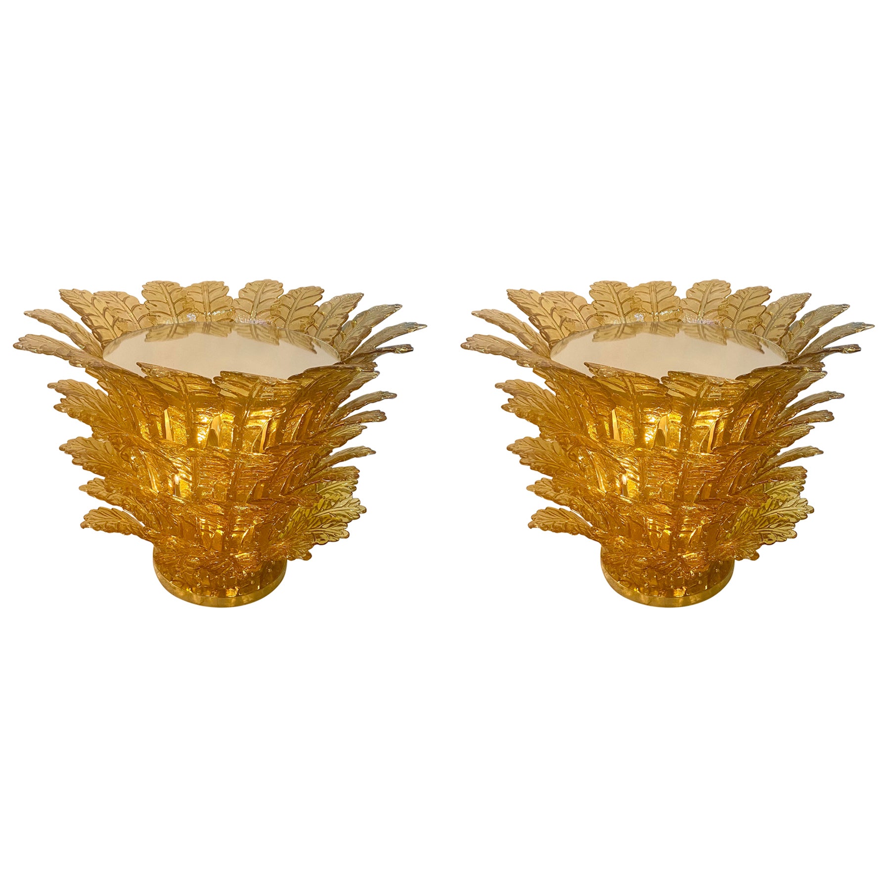 Unique Pair of Mid-Century Modern Murano Blown Glass Illuminating Side Tables