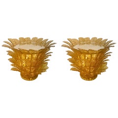 Unique Pair of Mid-Century Modern Murano Blown Glass Illuminating Side Tables