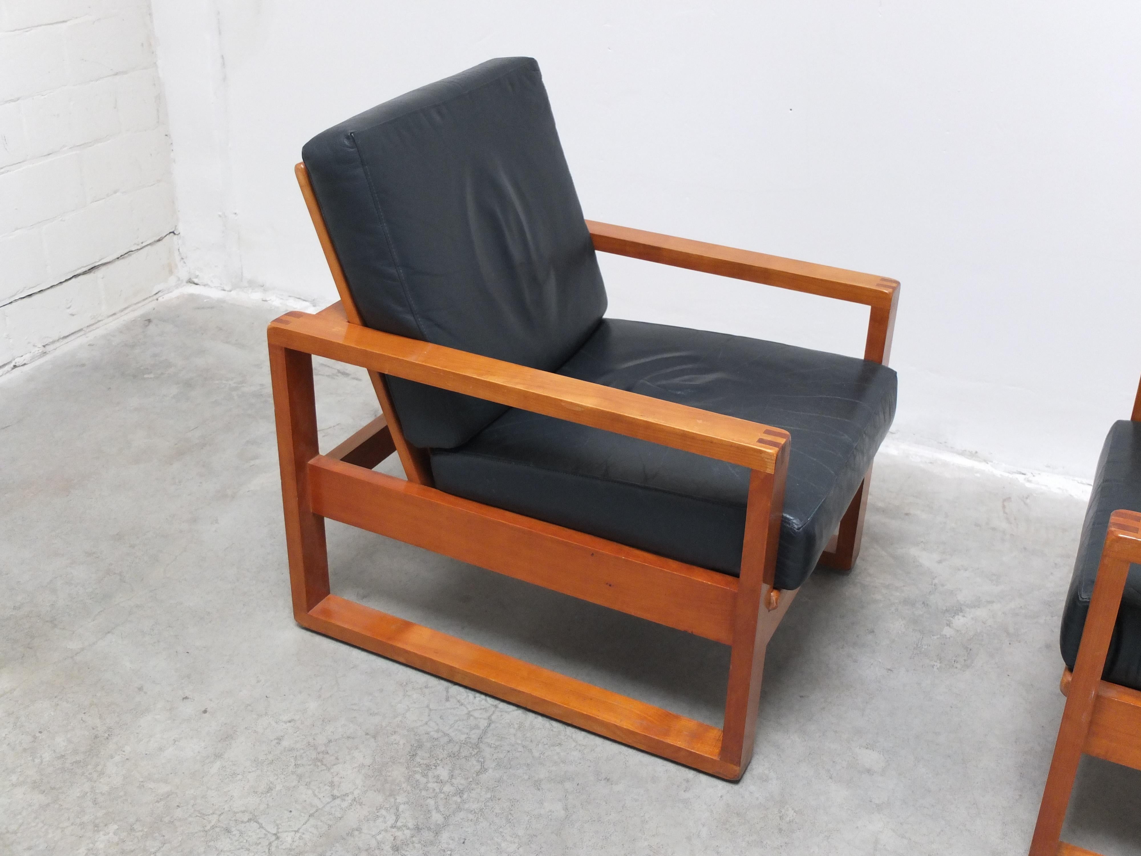 Leather Unique Pair of Modernist Lounge Chairs by Van Den Berghe-Pauvers, 1960s For Sale