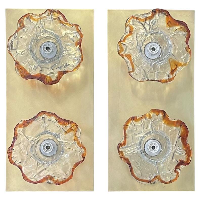 Paire unique d'appliques à fleurs en verre de Murano, Design/One, Italie, années 1970. en vente