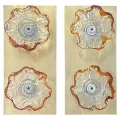 Coppia unica di lampade a fiore in vetro di Murano disegnate da Mazzega, Italia, anni '70.