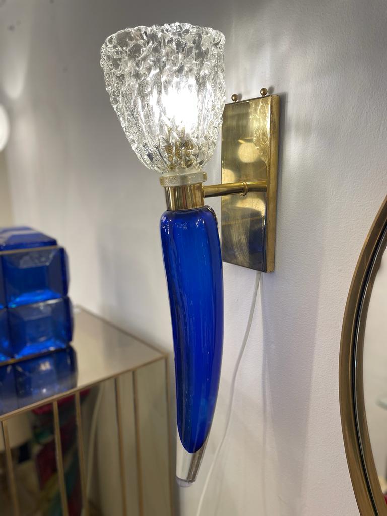 Late 20th Century Unique Pair of Murano Glass Sconces, Italy, 1980s For Sale
