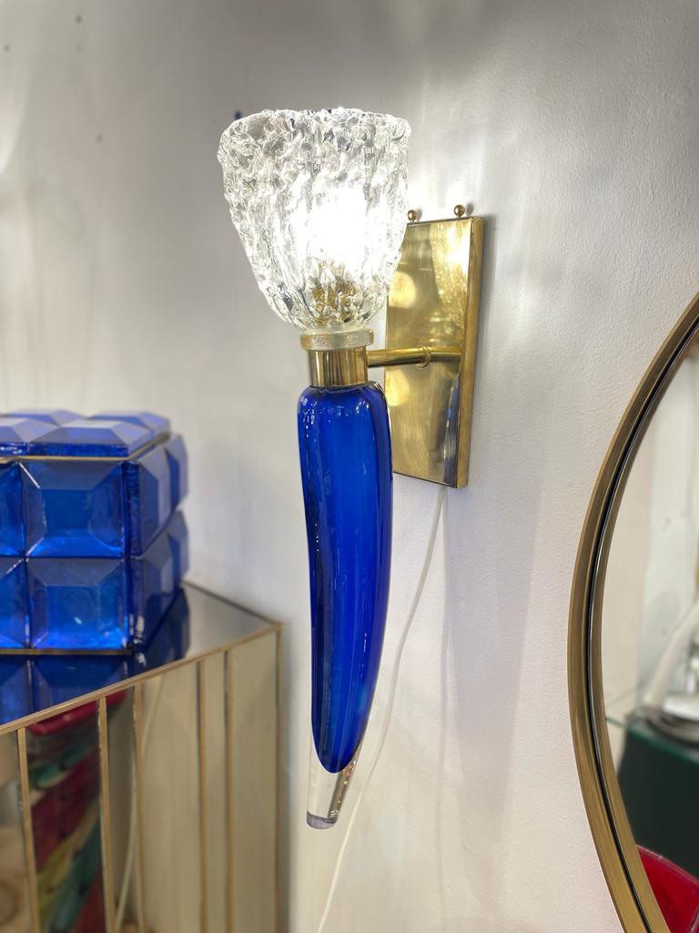 Brass Unique Pair of Murano Glass Sconces, Italy, 1980s For Sale