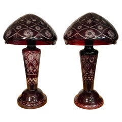 Vintage Unique Pair of Mushroom Shaped Glass Lamps