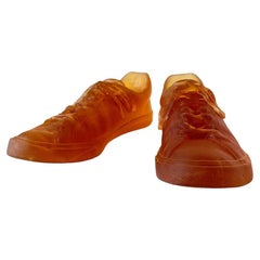 Unique Pair of Pate-de-verre Amber Glass Sculpture of Artist's Own Sneakers