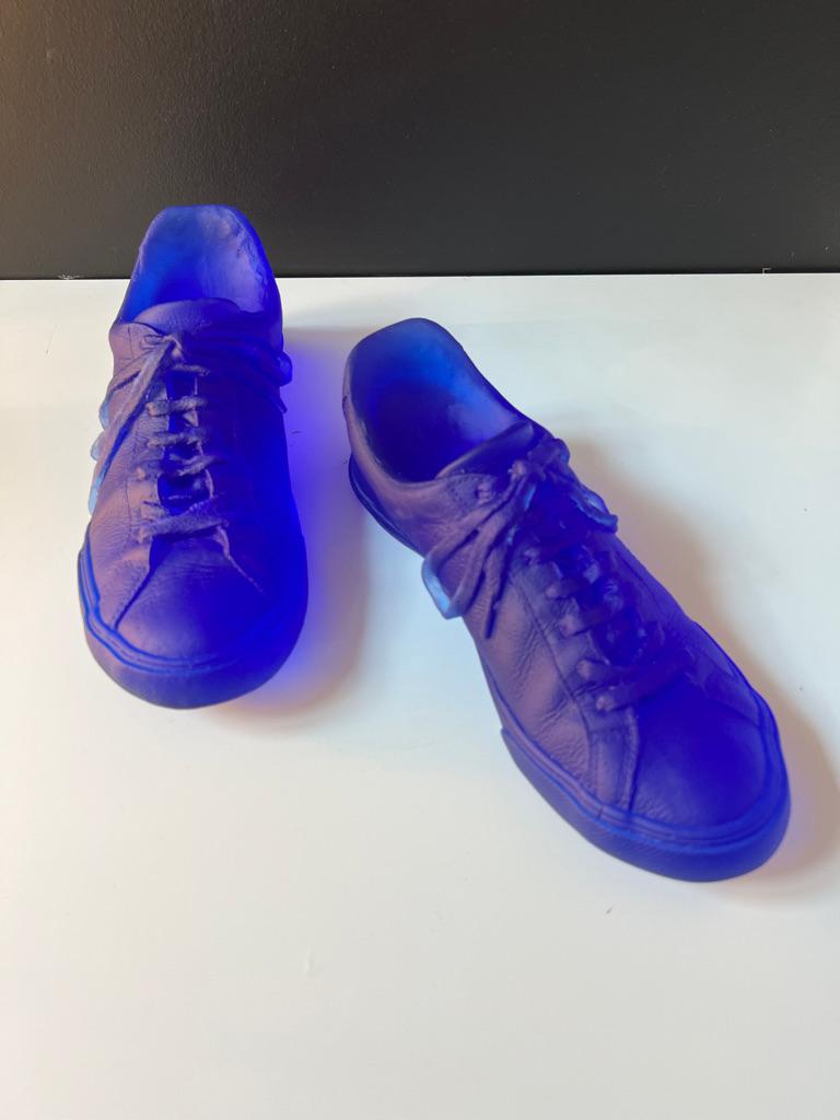 Unique Pair of Pate-de-verre Dark Blue Glass Sculpture of Artist's Own Sneakers In New Condition In Istanbul, TR
