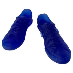 Unique Pair of Pate-de-verre Dark Blue Glass Sculpture of Artist's Own Sneakers