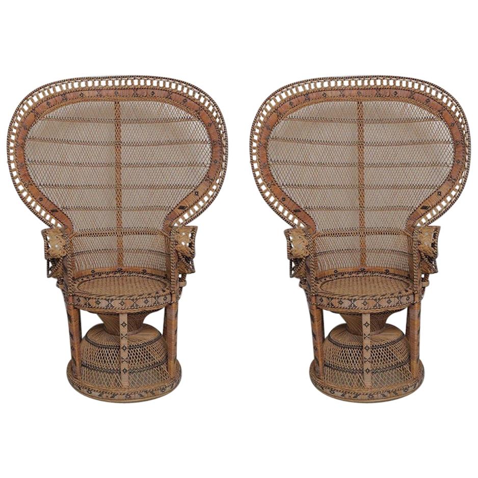  Superb Pair of Peacock Vintage Rattan Chairs