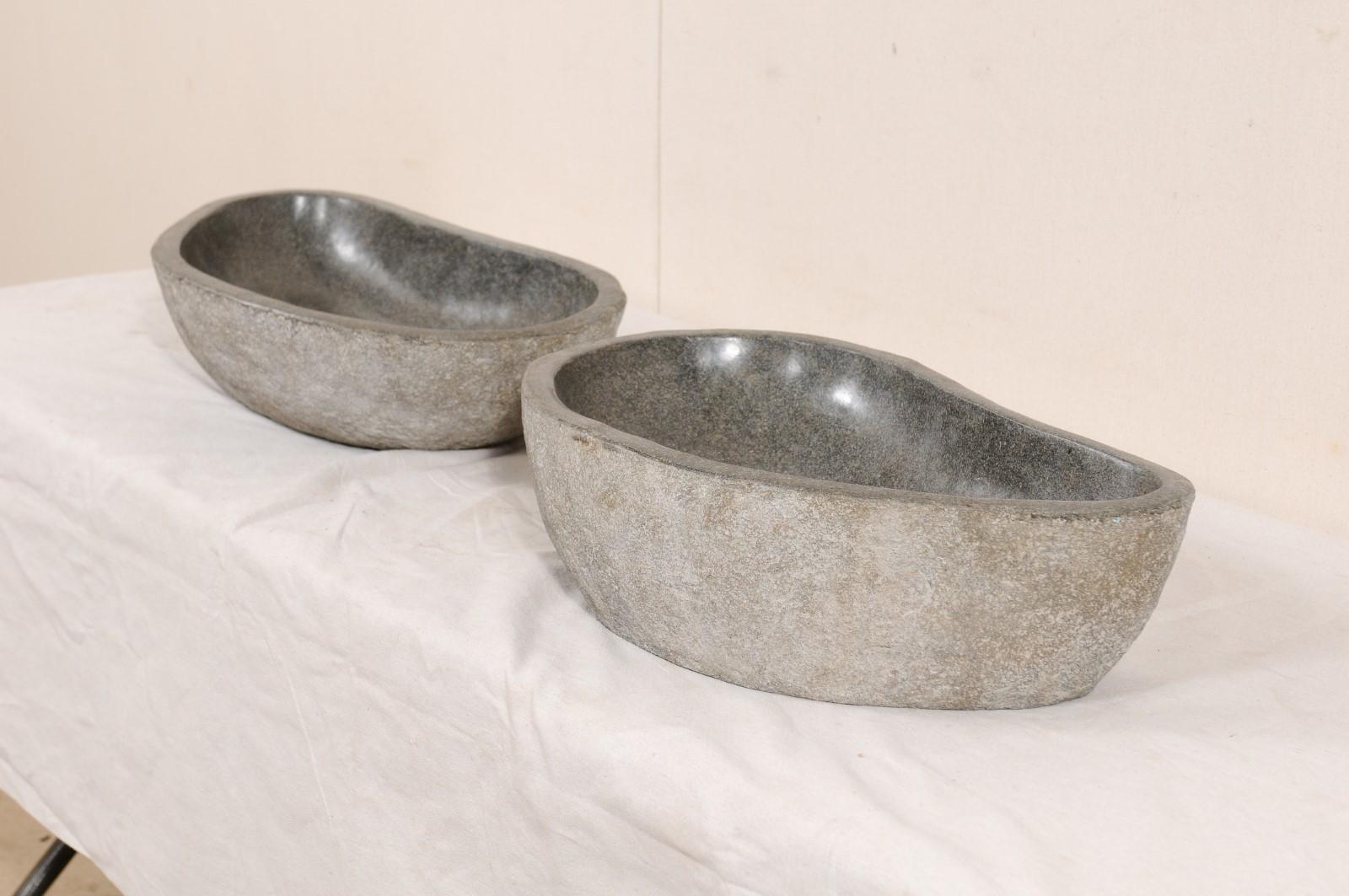 Stone Unique Pair of Polished River Rock Sinks For Sale