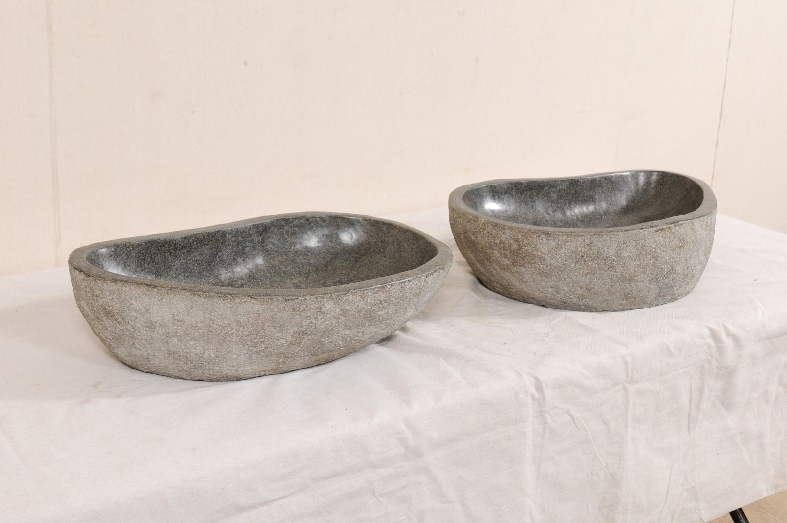 Contemporary Unique Pair of Polished River Rock Sinks For Sale