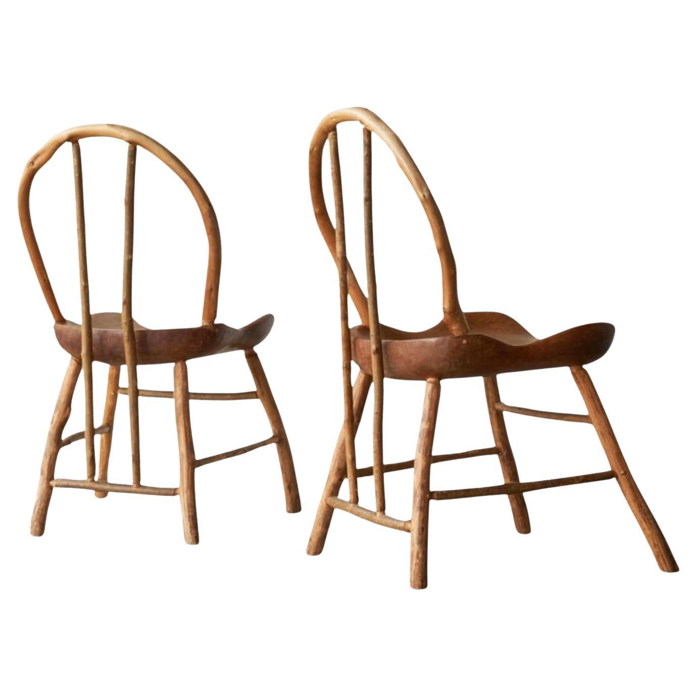 Unique Pair of Richard Lee 'Bathsheba' Side Chairs in Oak and Hazel UK 1994