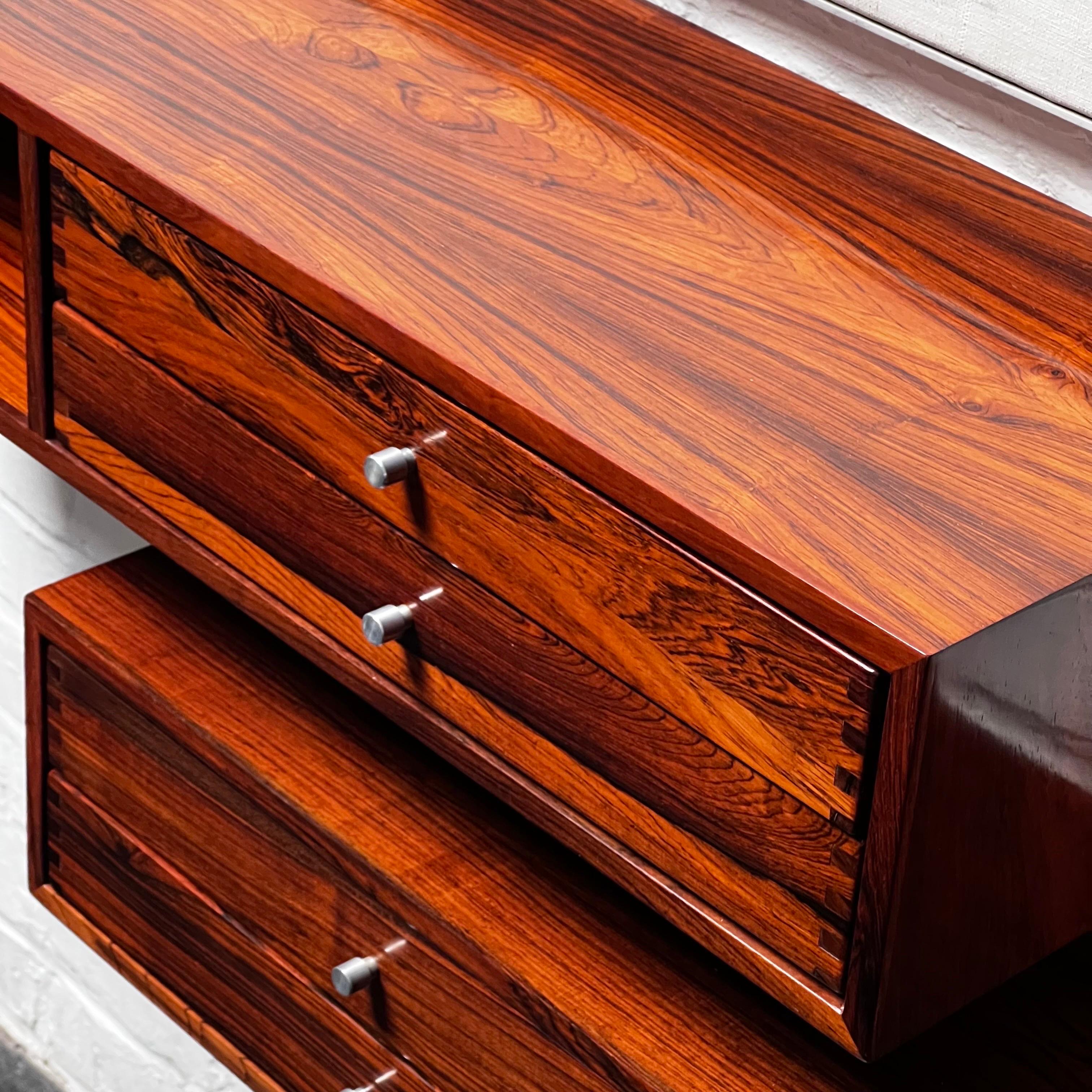 Mid-20th Century Unique Pair of Rosewood Consoles by Arch. Kai Kristiansen, Denmark 1950s, Rare For Sale