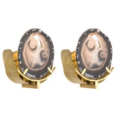 Unique Round Agate Stone and Brass Sconces