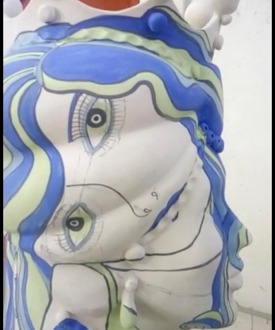 Unique Pair of Sicilian Hand-Painted White Clay Moro's Head Vases 9