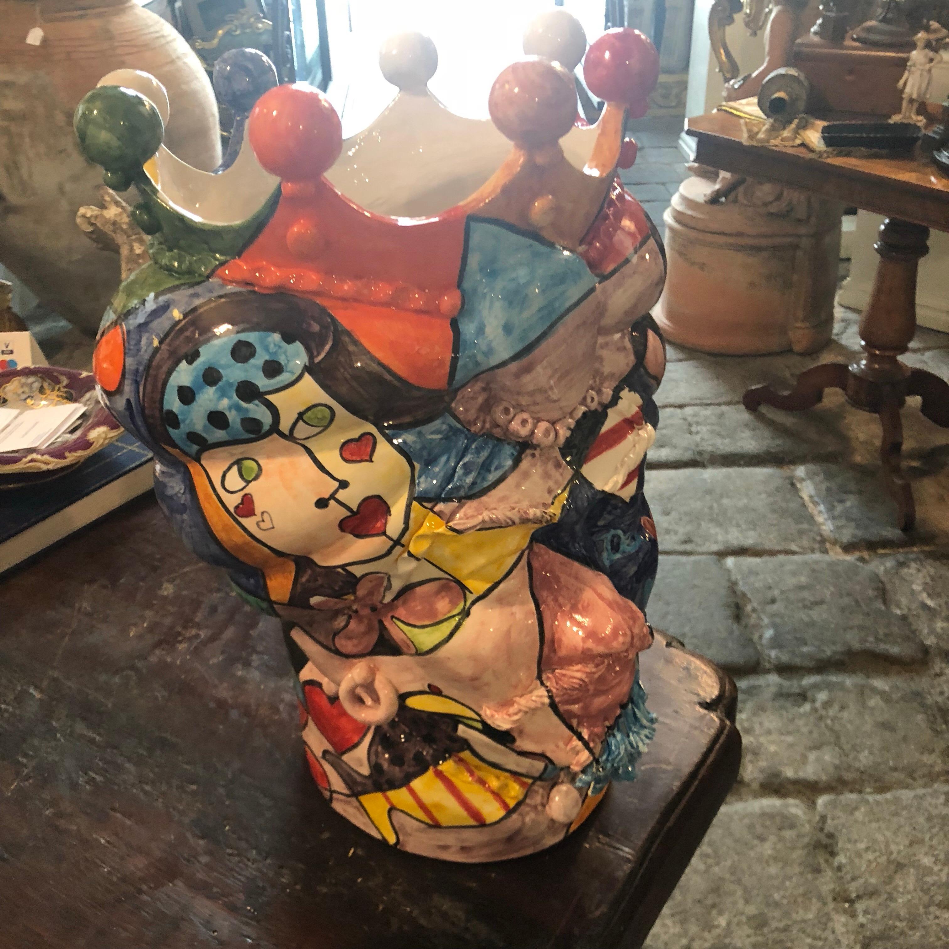 Unique Pair of Sicilian Hand-Painted White Clay Moro's Head Vases In Excellent Condition In Aci Castello, IT