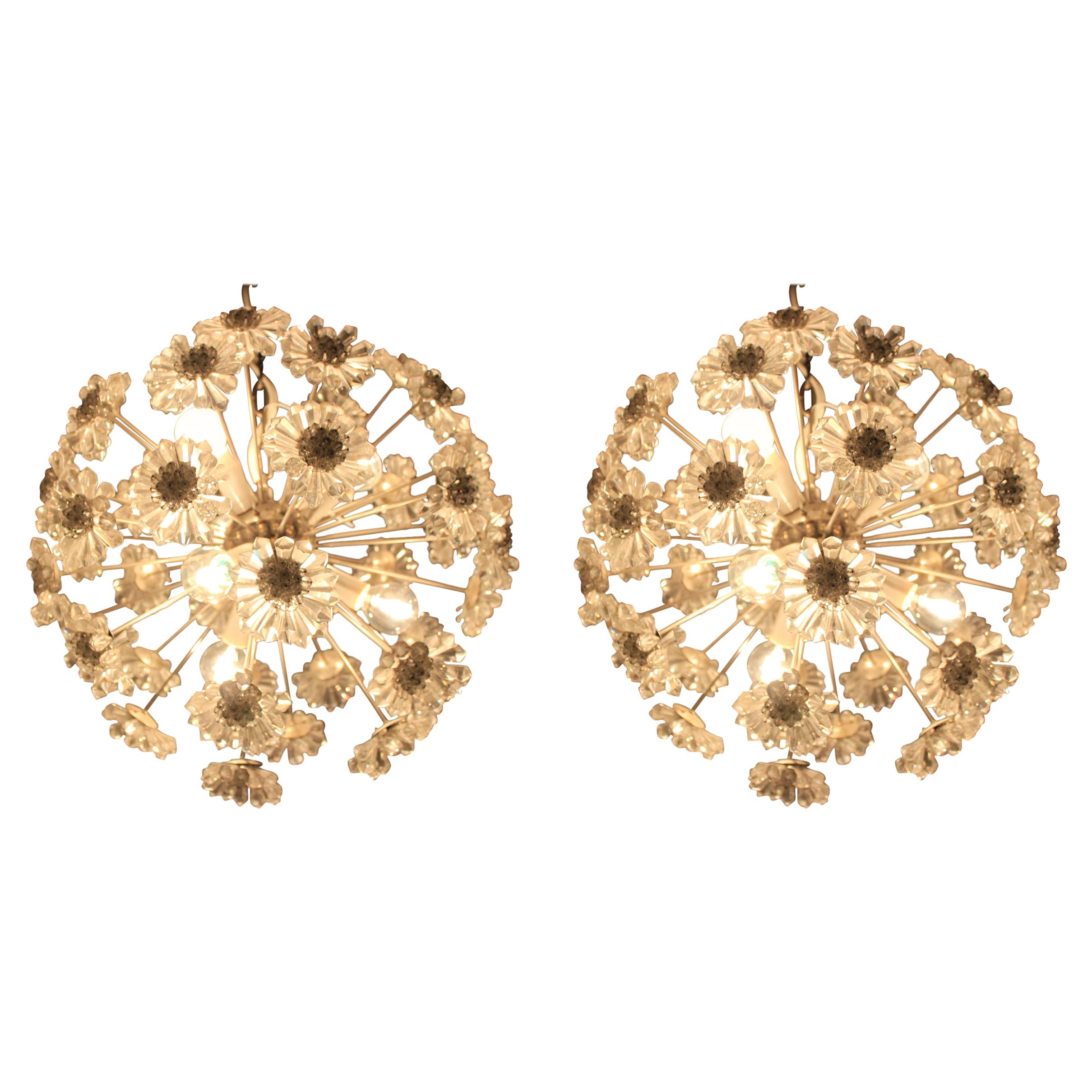 Unique Pair of Two Emil Stejnar Style Sputnik Chandeliers, 1970s