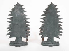 Unique Pair of Vintage Evergreen Tree Form Puddle Cast Iron Andirons