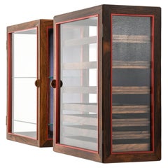 Unique Pair of Wall Mounted Cabinets in Rosewood and Glass by Poul Østergaard