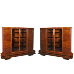 Unique Pair of Walnut Art Deco Bookcases, 1920-1929