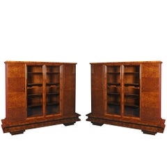 Unique Pair of Walnut Art Deco Bookcases, 1920-1929