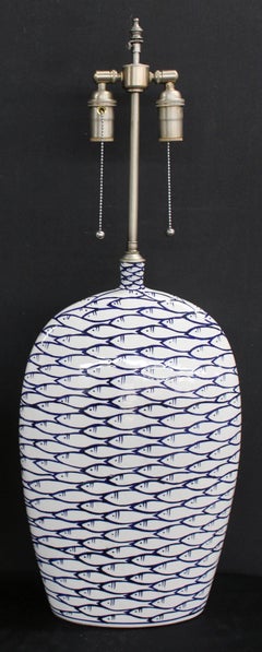 Unique Pair of Whimsical "Swimming Fish" Ceramic Vessels with Lamp Application