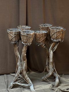 Unique pair of wooden pedestal planters, France 1950's