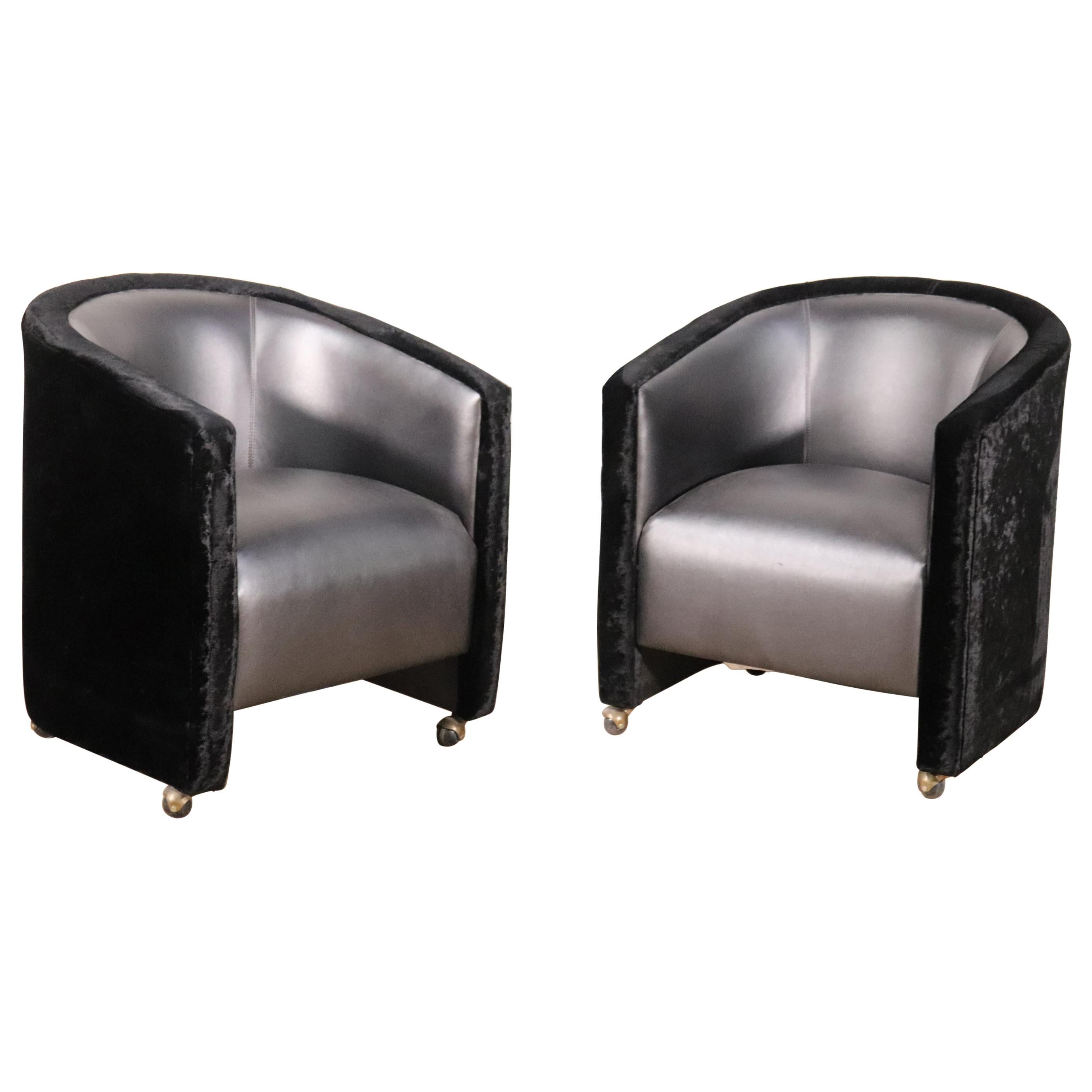 Unique Pair Upholstered Art Deco Style Modern Club Chairs