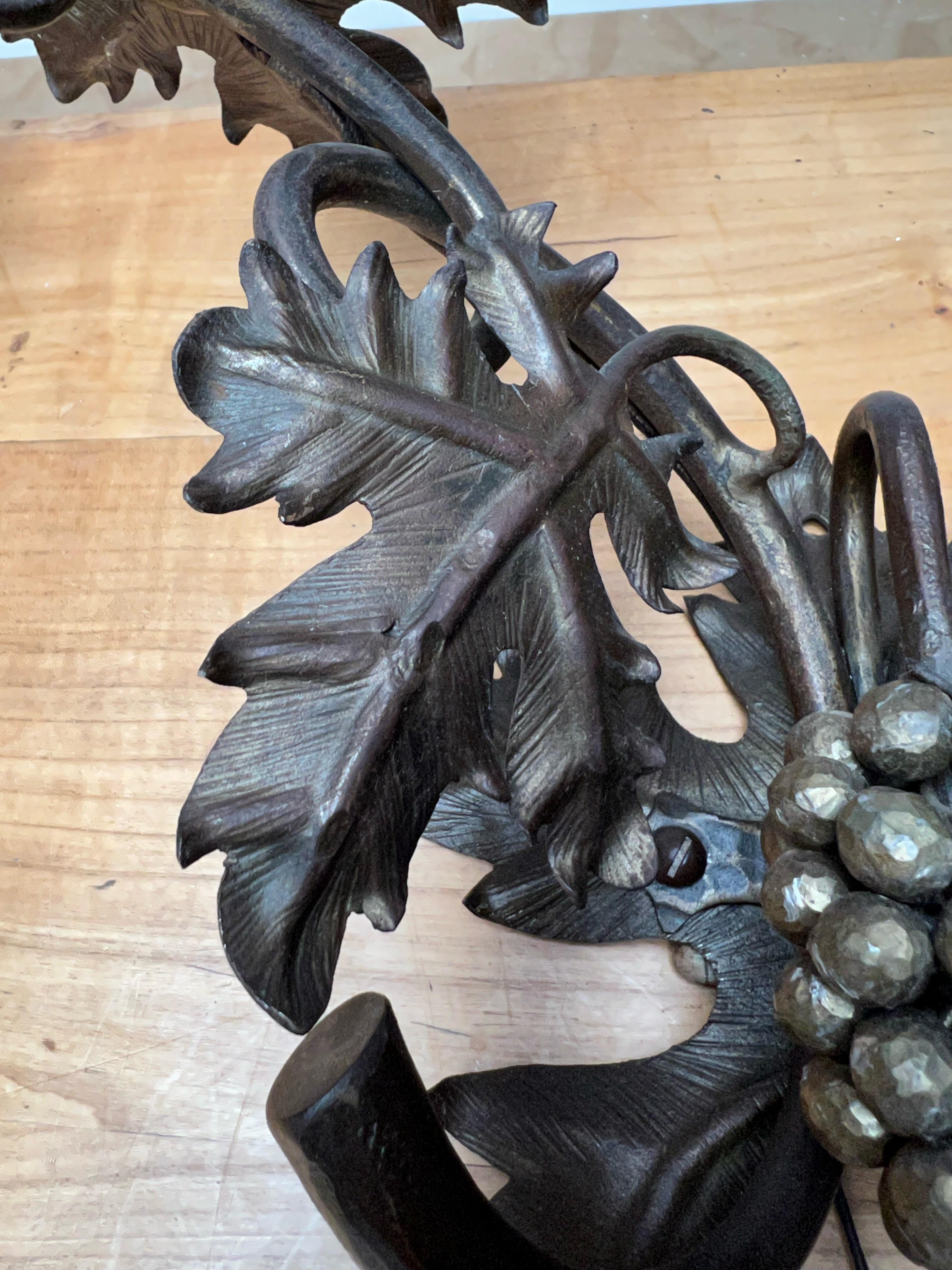 Unique Pair Wine Theme Wall Lamps / Sconces Hand Forged, Grape Bunches & Leafs For Sale 7