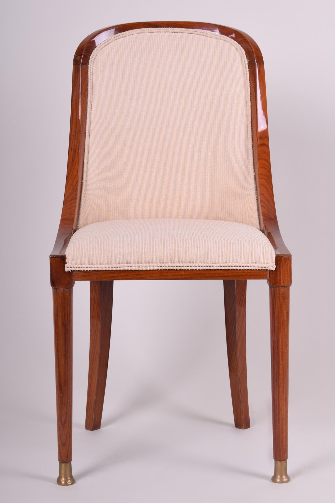 Art Deco chair from Czechoslovakia, 1920-1929 new fabric and upholstery
Style: Art Deco.
Period: 1920-1929. 
Material: Palisander
Completely restored.