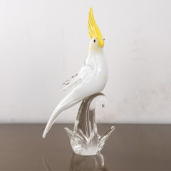 Unique Parrot sculpture in Murano glass, white yellow art glass by Formia Murano