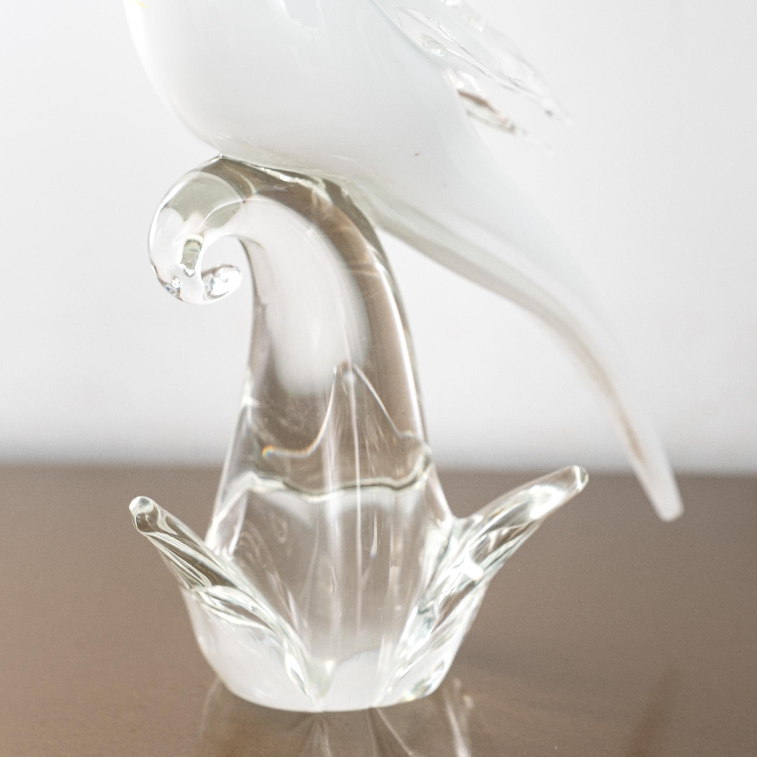 XX secolo Scultura unica di pappagallo in vetro di Murano, vetro artistico giallo bianco di Formia Murano in vendita