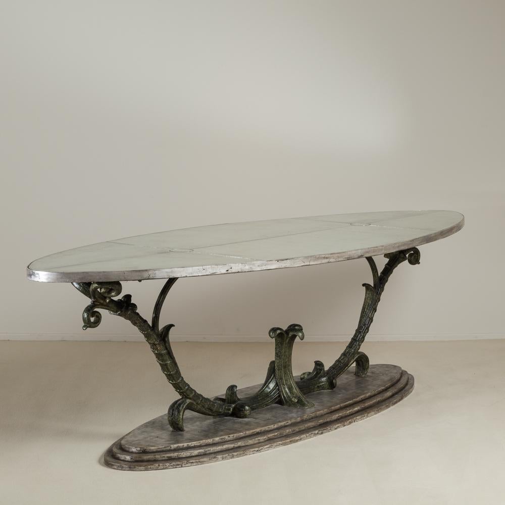 English Unique Patinated Cast Iron Oval Centre Table For Sale