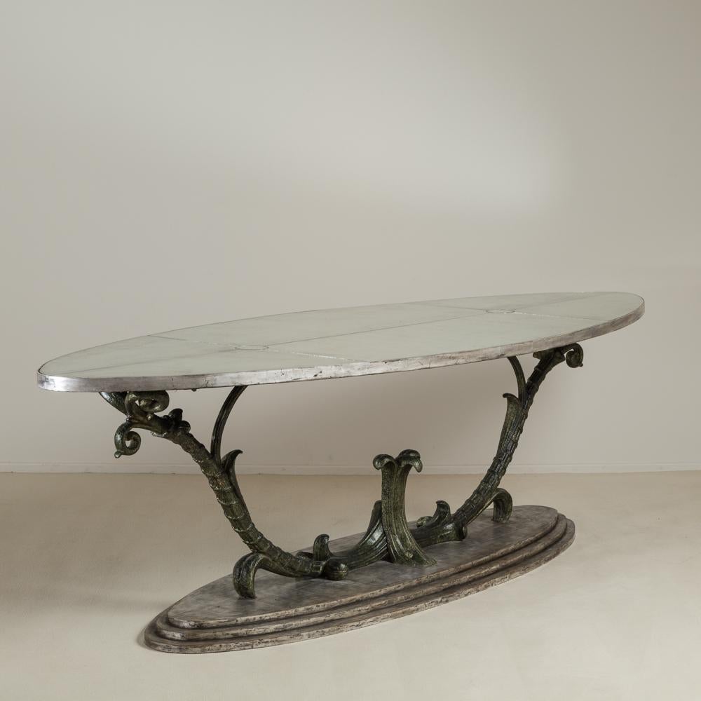 English Unique Patinated Cast Iron Oval Centre Table 