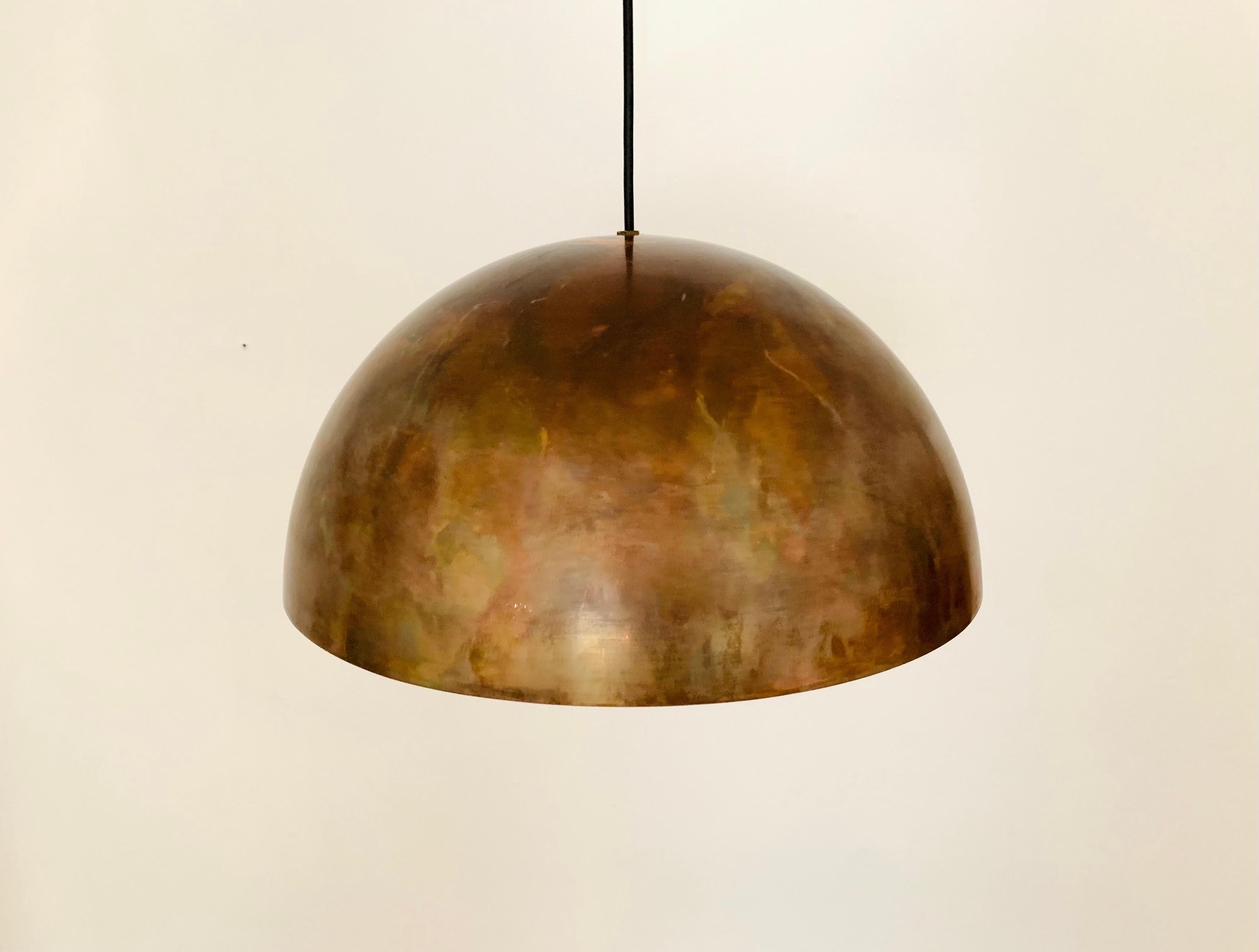 German Unique Patinated Copper Dome Pendant Lamp by Beisl For Sale
