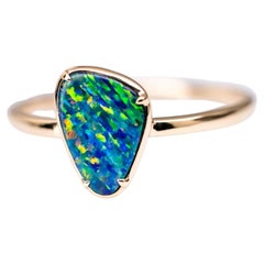 Unique Pattern Doublet Opal Engagement Ring 18K Yellow Gold